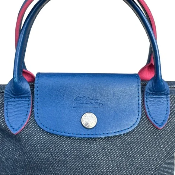 Longchamp Blue Denim Modele Depose Canvas
Mini Tote Bag Leather Trim Pink/Blue - Picture 4 of 16